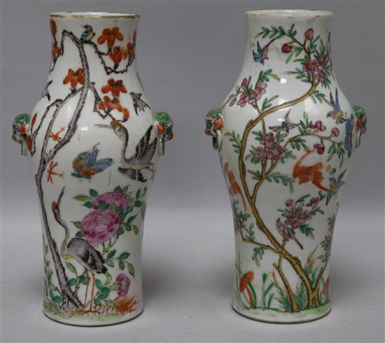 A pair of 19th century Chinese famille rose vases height 20cm